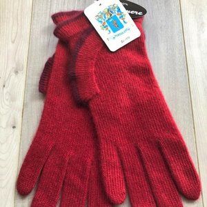 100% CASHMERE Gloves w/Ruffle Italy OS Deep Red